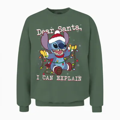 Disney Lilo & Stitch Christmas Dear Santa, I Can Explain Short Sleeve Unisex Sweatshirt - Military Green