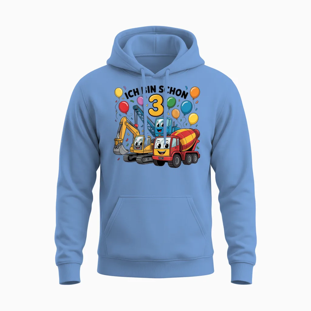 Children's T-Shirt with German Text "ich Bin Schon 3 Years" Unisex Hoodie in Carolina Blue