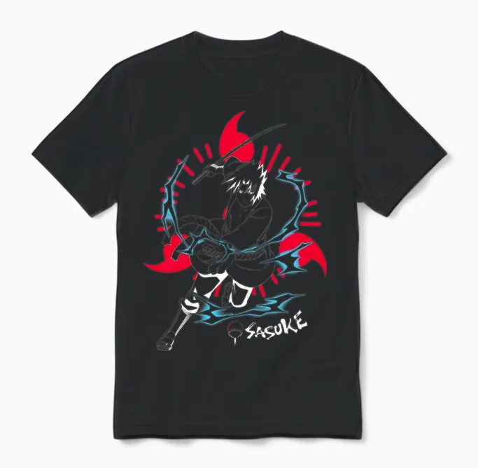 Naruto Shippuden Sasuke Inversé Avec Sharingan Anime T-Shirt Haut De Gamme Unisex T-Shirt in Black