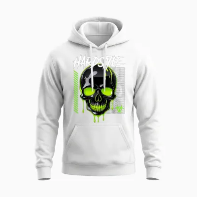 Hardstyle Rave Outfit Grüner Acid Skull Retro Unisex Hoodie - White