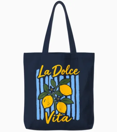 La Dolce Vita Citron Vacances D'été Italiennes Vintage Tote Bags - Navy