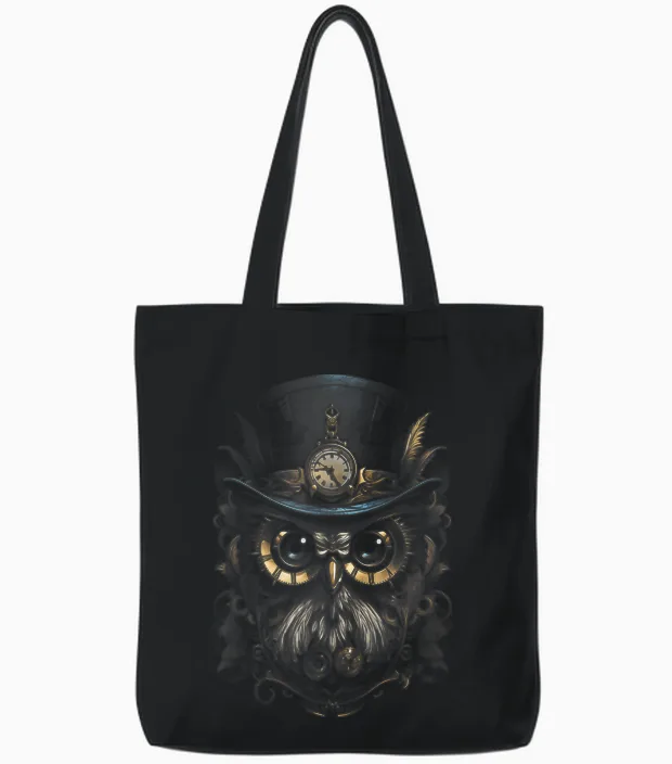Steampunk Mechanische Eule Viktorianisch Vogel Tote Bags in Black