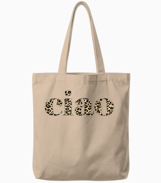 Ciao Zeichnung Tote Bags in Natural