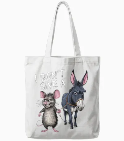 I Don't Give a Rats Ass Mouse & Donkey Funny Tote Bags - White