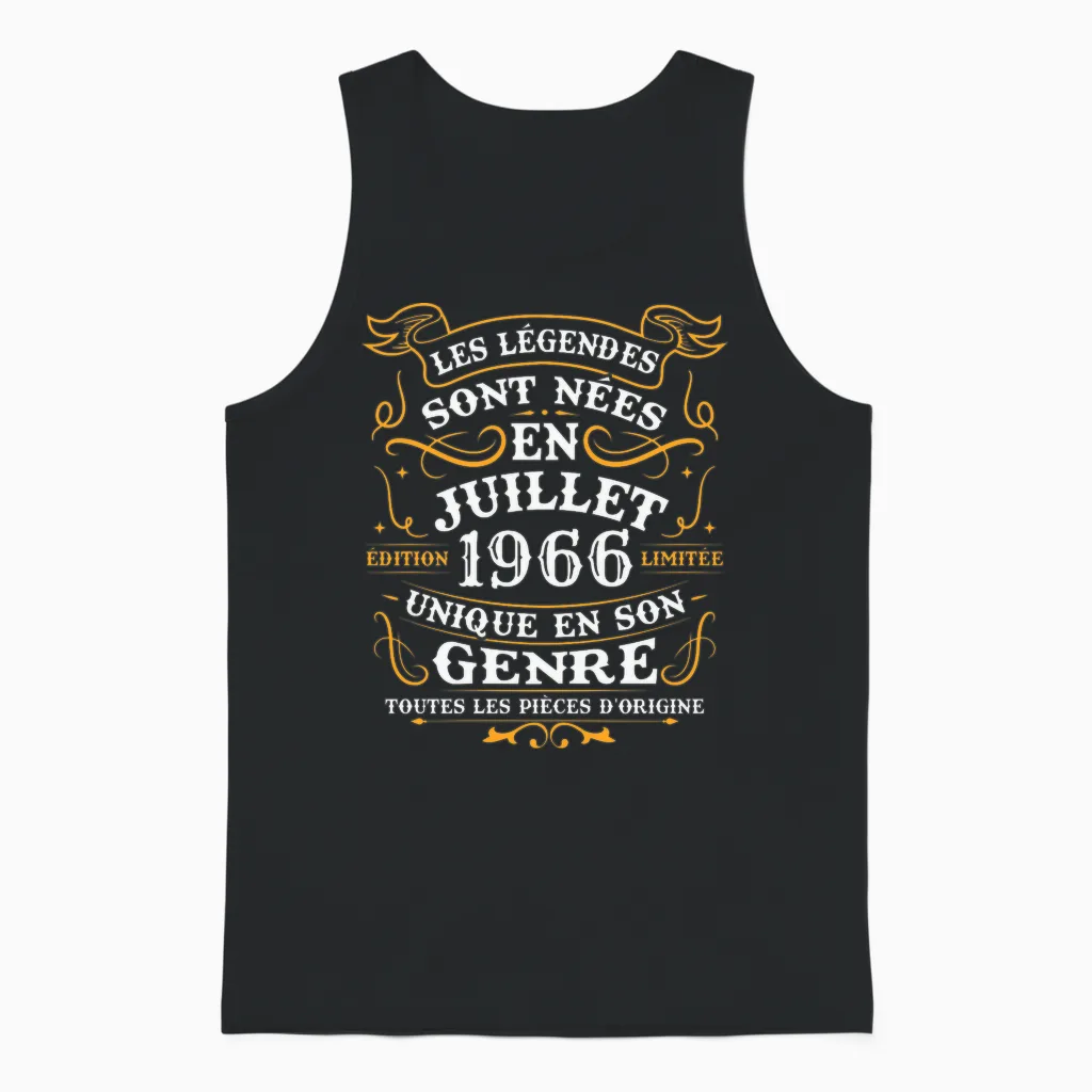 Vintage Cadeau D'anniversaire 60 Ans Nés En Juillet 1966 T-Shirt Haut De Gamme Unisex Tank Top in Black