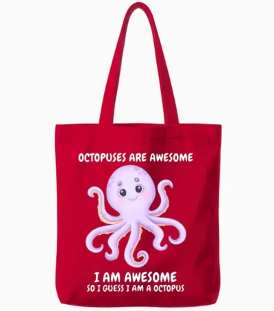 Cute Smiling Lila Octopus Tote Bags - Red