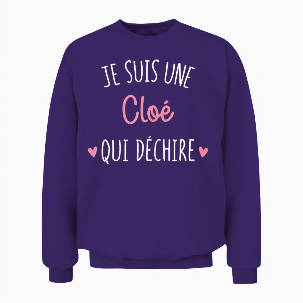 Personalised Gift Women's Name Cloé Qui Déchire Unisex Sweatshirt in Purple