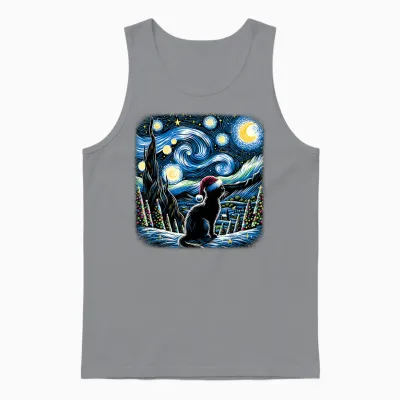Van Gogh Starry Night Festive Christmas Black Cat Santa Unisex Tank Top - Sport Grey