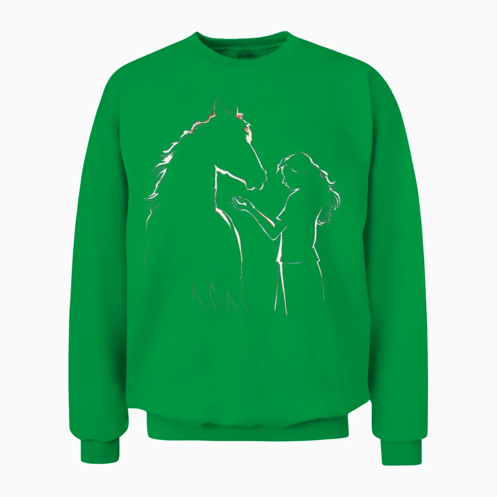Horse Girl Silhouette Lovers Gift Unisex Sweatshirt in Irish Green