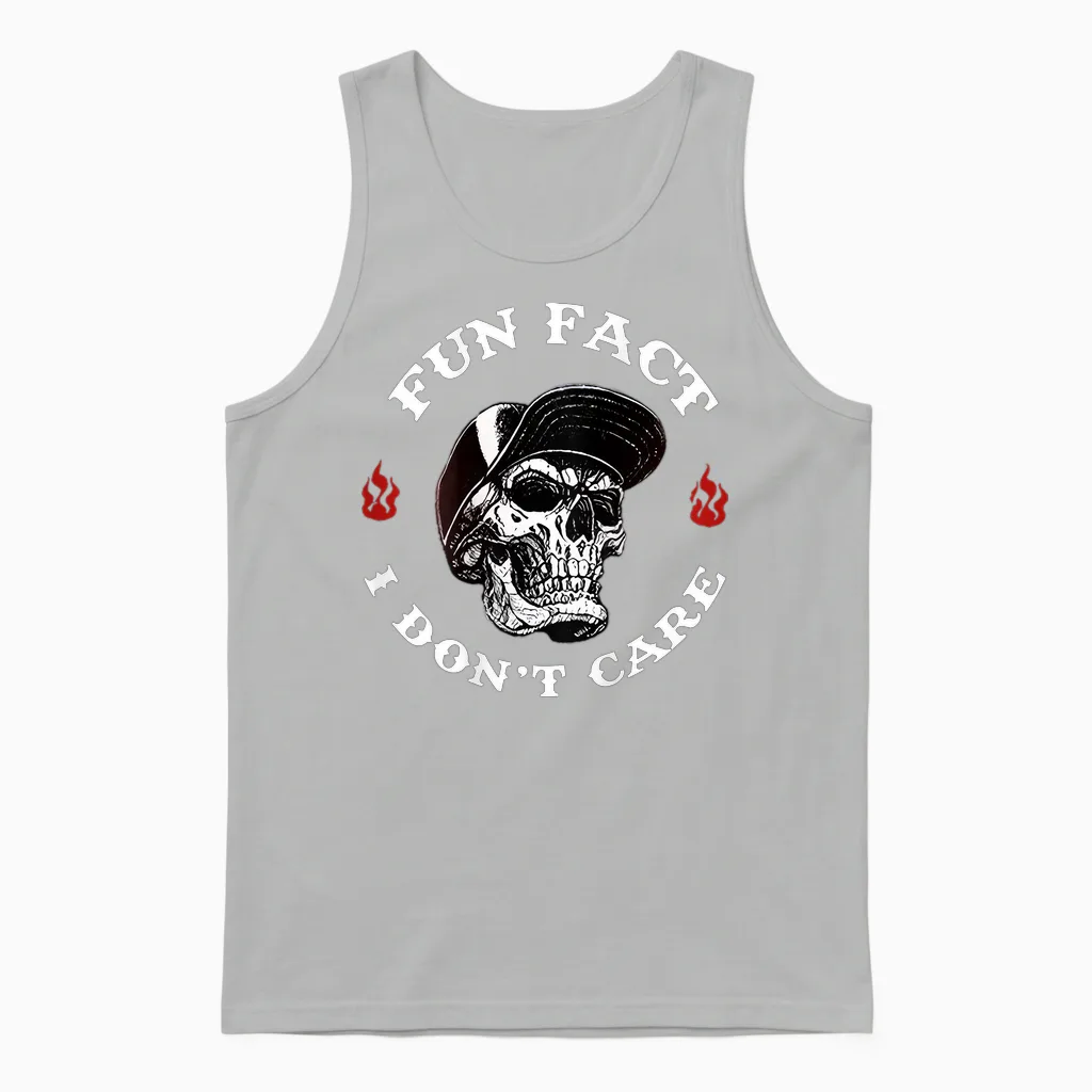(on the Back) Fun Fact I Don't Care Funny Skeleton Saying Quote Unisex Tank Top in Ash