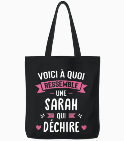 Woman Humour Personalised Gift Sarah Qui Déchire T-Shirt, Black, Female X-Small Tote Bags - Black