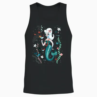 Martini Mermaid Blonde Unisex Tank Top - Black