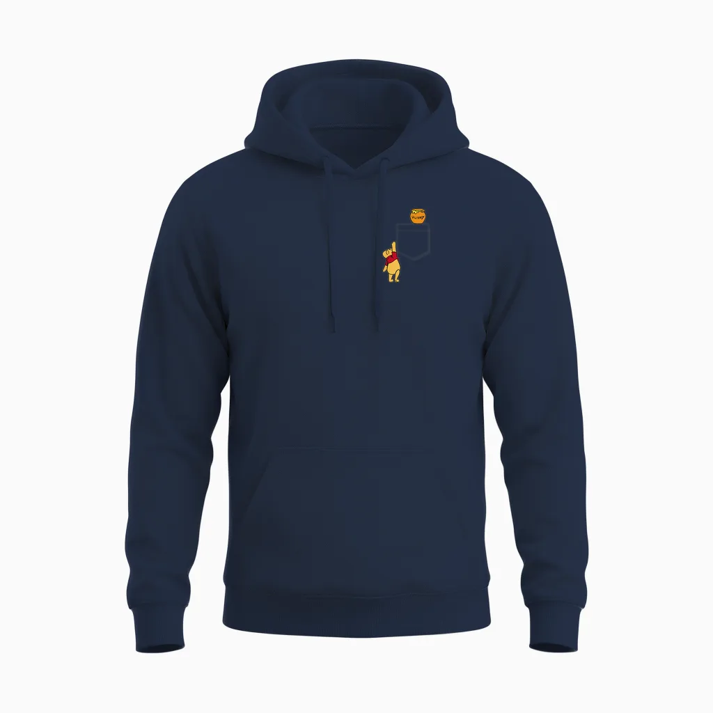 Disney Winnie the Pooh Reaching for Pocket Honey V2 T-Shirt, White Unisex Hoodie in Navy
