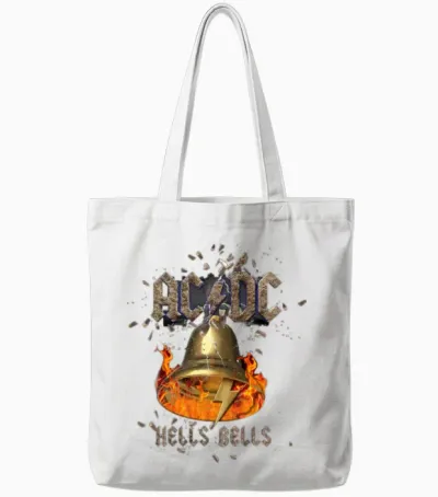 Ac/dc Hells Bells Bell with Flames and Logo Tote Bags - White