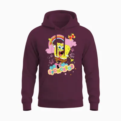 Spongebob Schwammkopf Blumen Und Regenbogen Unisex Hoodie - Maroon