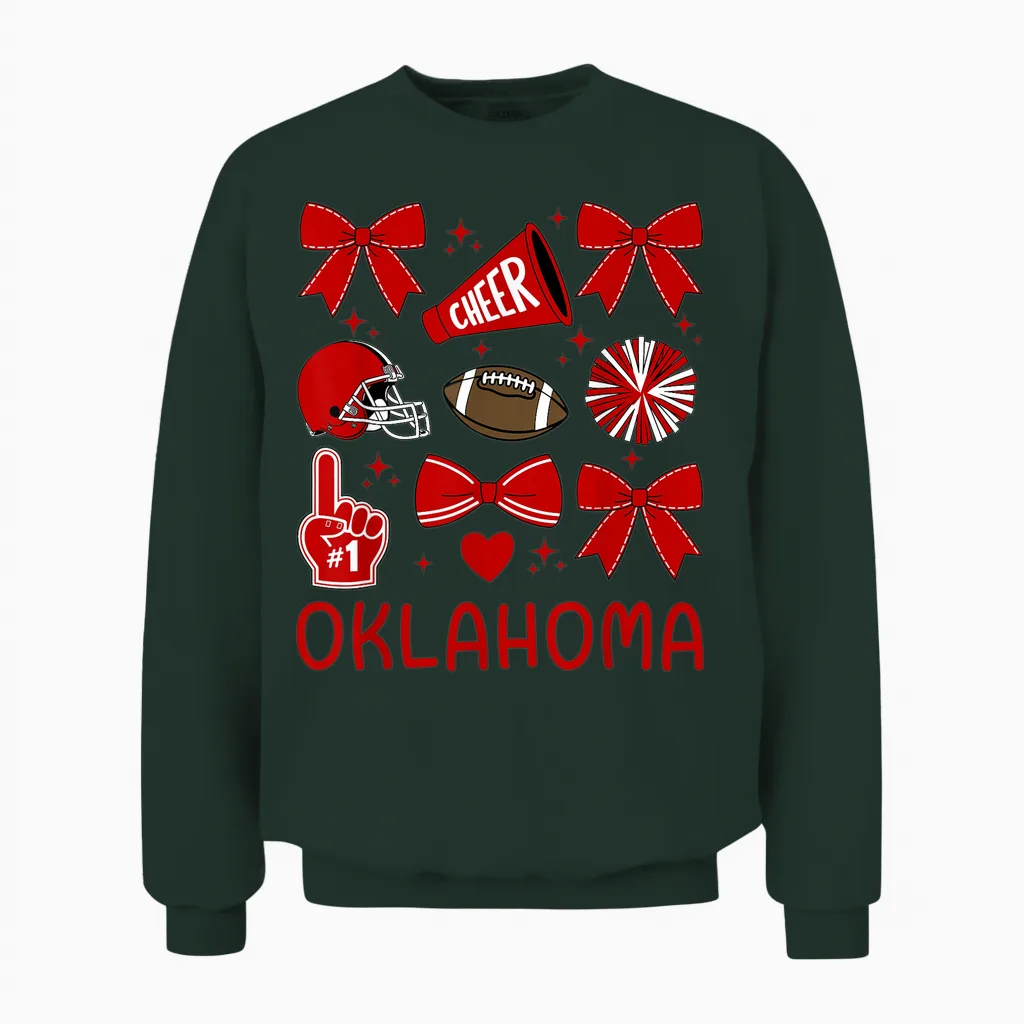 Oklahoma Women Girls Toddler Sister Bow for Oklahoma Lover Unisex Sweatshirt in Forest