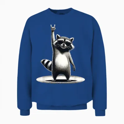 Retro Raccoon Rock Music Gift Men Children Women Funny Raccoon T-Shirt, Black Unisex Sweatshirt - Royal