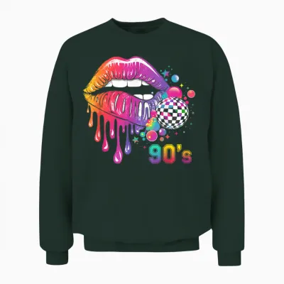 90's Carnival Costume Lips 80s 90s Party T-Shirt, Black Unisex Sweatshirt - Forest