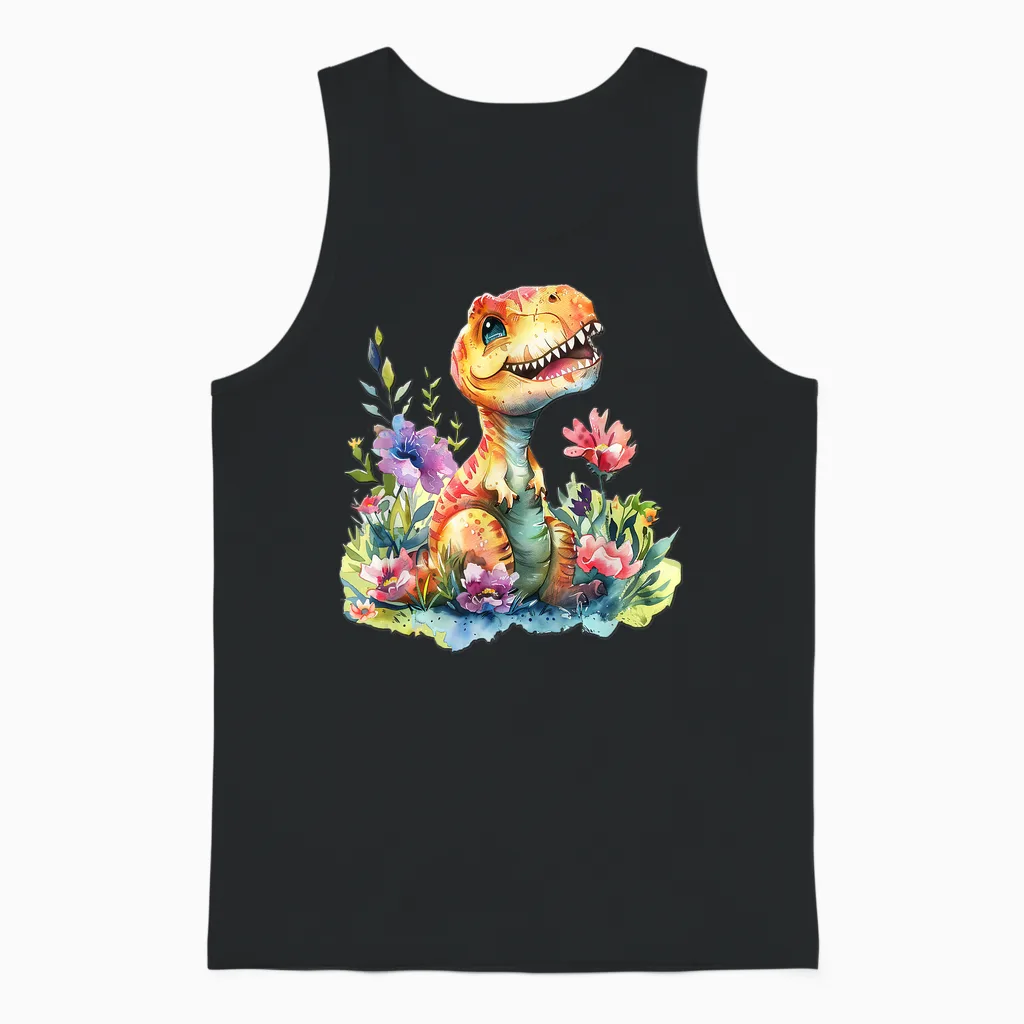 Baby Dino Mit Blumen Süßer Dinosaurier Tochter Mädchen Unisex Tank Top in Black
