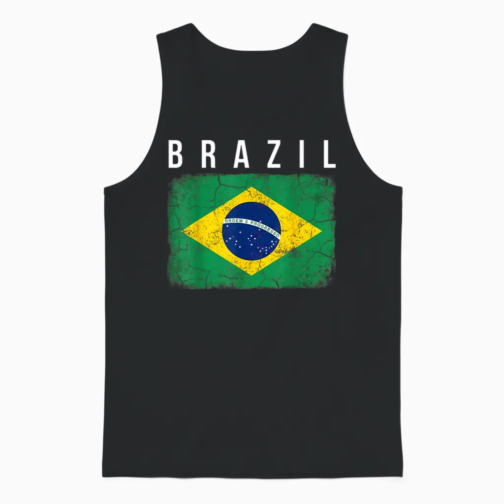Vintage Used-Look Brasilien Flagge Unisex Tank Top in Black