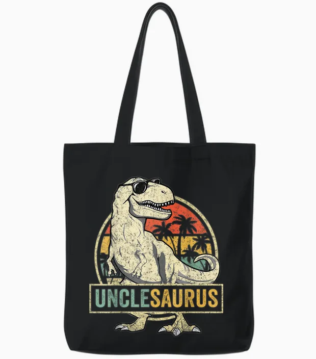 Unclesaurus T Rex Dinosaur Uncle Saurus Family Matching Tote Bags in Black