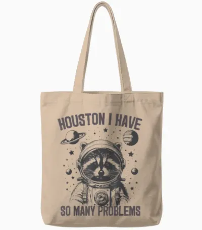 Housten I Have So Many Problems Raccoon Astronaut Funny T-Shirt, Gray Tote Bags - Natural