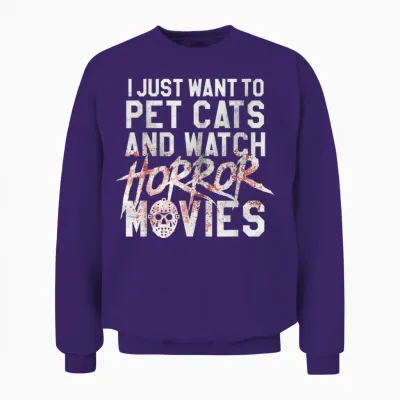 Funny Horror Movie Fan - Halloween Cat Lover Gift Men Women Unisex Sweatshirt - Purple