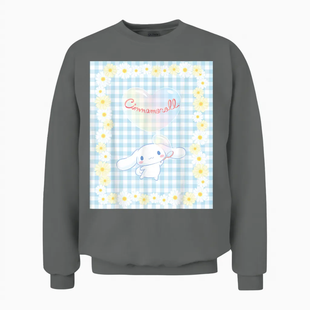 Cinnamoroll Bubble Blue Ginham Daisy T-Shirt Small Unisex Sweatshirt in Graphite Heather