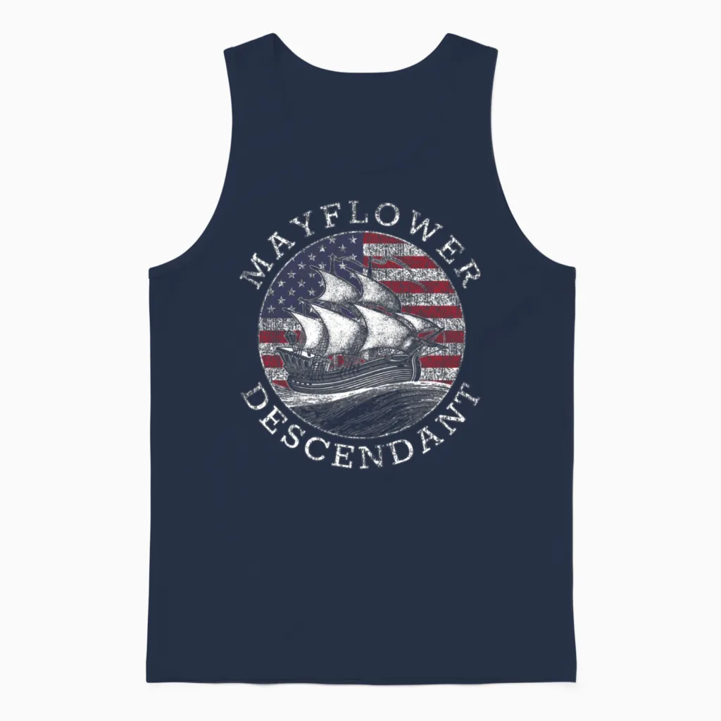 Mayflower Descendant Usa Flag Distressed Unisex Tank Top in Navy