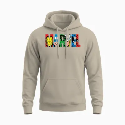 Marvel Logo Classic Avengers & Spider-Man Retro Comic Art Unisex Hoodie - Sand