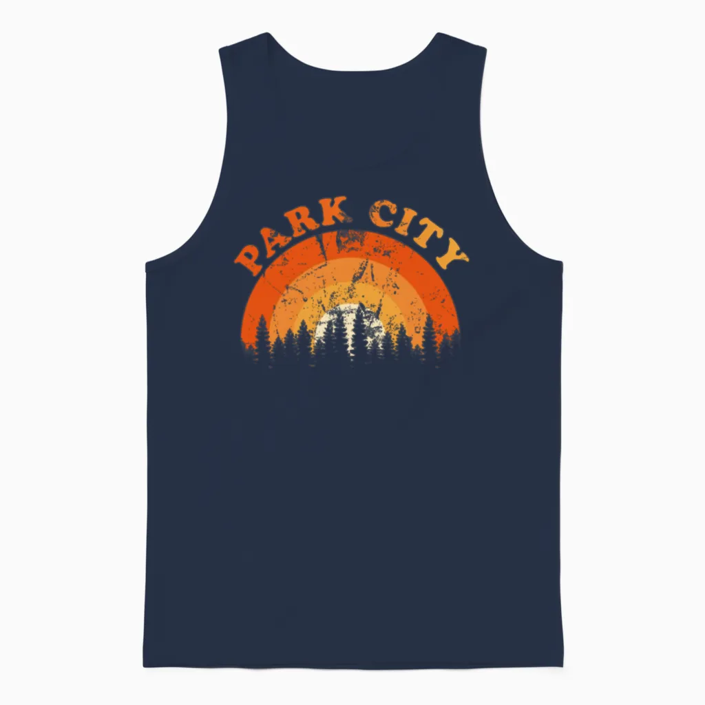Vintage Park City Utah Fan Retro Cool Sunset Unisex Tank Top in Navy