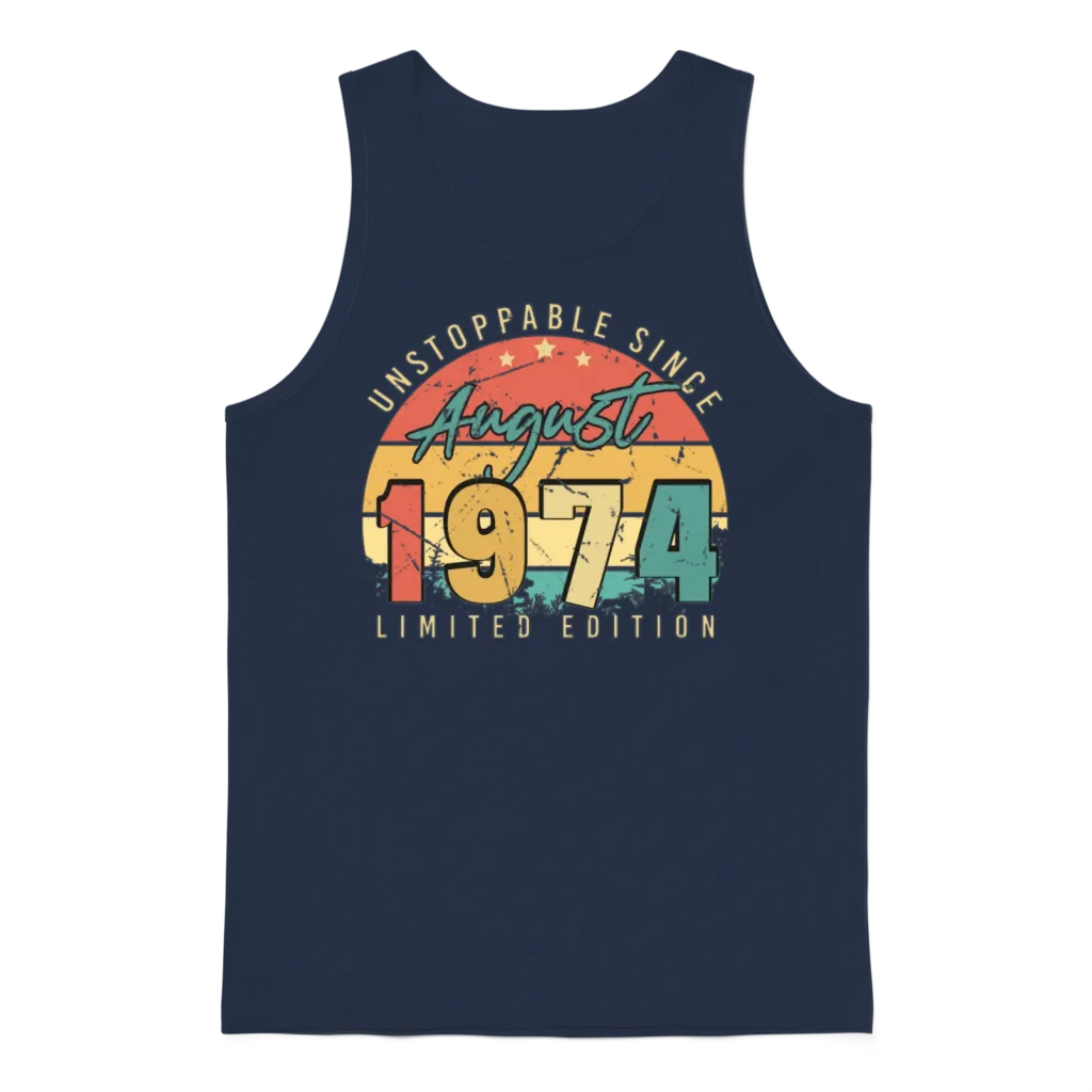 1974 August Retro Unisex Tank Top - Navy