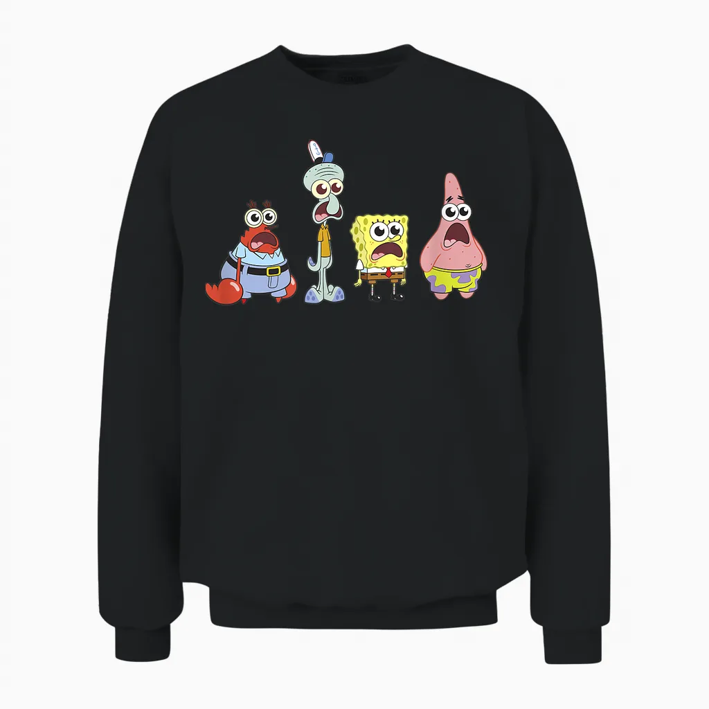 Spongebob Squarepants Spongebob Cast Group Stare Unisex Sweatshirt in Black