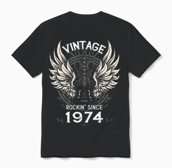 Vintage Rockin' Since 1974 โ 51 Years of Bold Unisex T-Shirt in Black