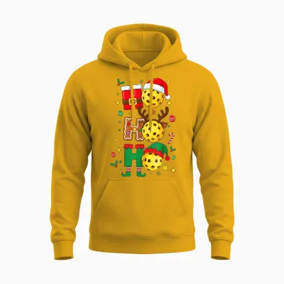 Ho Ho Ho Pickleball Christmas, Funny Paddle Players Holiday Unisex Hoodie - Gold