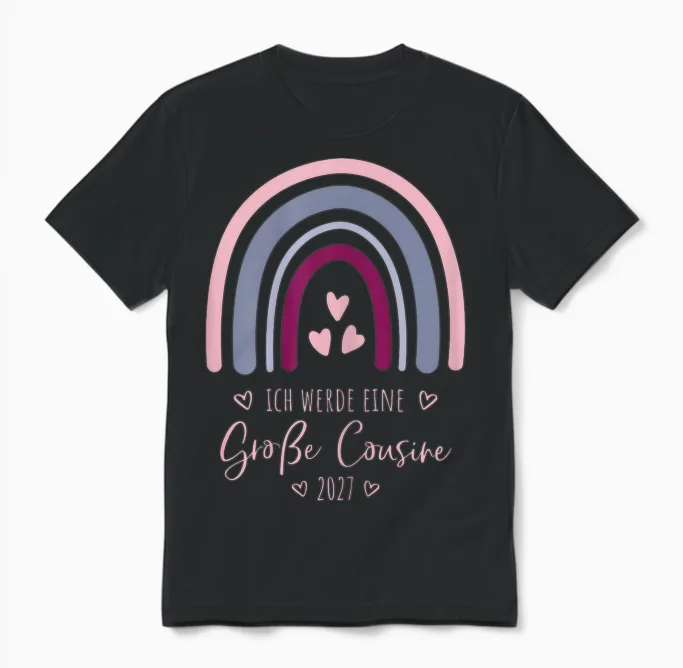 Ich Werde Eine Große Cousine 2027 Regenbogen Kinder Unisex T-Shirt in Black