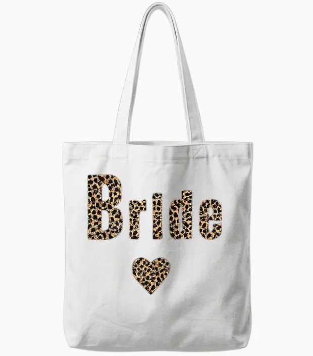 Women's Evjf Bride Style Leopard Team Bride Witness Wedding Tote Bags in White