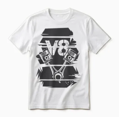 T-Shirt Engine V8 Logo Symbol, Grey, S Unisex T-Shirt - White