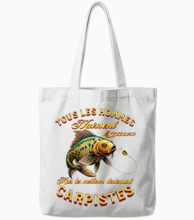 Carp Fishing Carp Gift T-Shirt, Black, S Tote Bags - White