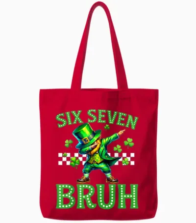 Boys St Patricks Day 67 Leprechaun Dab Six Seven Bruh Tote Bags - Red