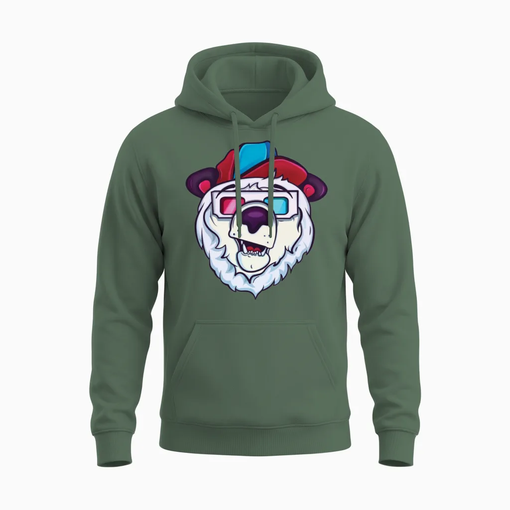 Ice Cold Polar Bear Wildlife Unisex Hoodie in Military Green