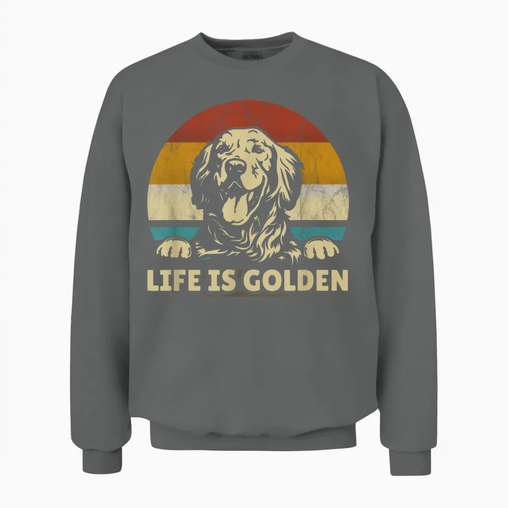 Golden Retriever Dog Life Is Golden Retro Vintage T-Shirt Small Unisex Sweatshirt in Graphite Heather