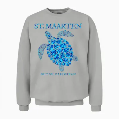 Saint Martin Sea Turtle Boys Girls Women Souvenir T-Shirt, White, S Unisex Sweatshirt - Ash