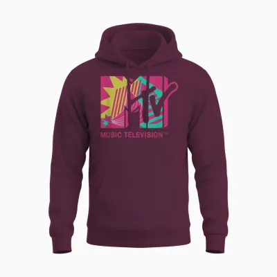 Klassisches Mtv-Logo, Rosa Und Blaugrünes Design T-Shirts Unisex Hoodie - Maroon