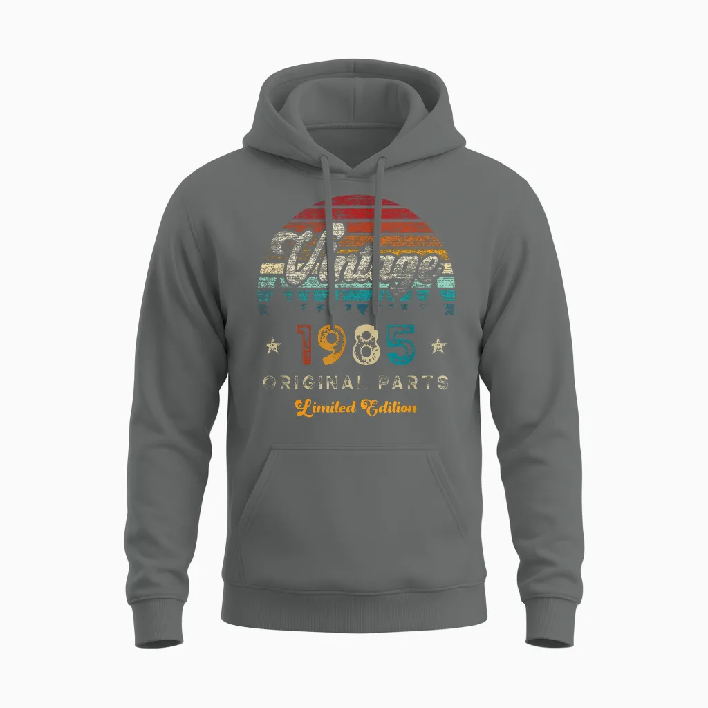 Vintage 1985 Birthday 40 Years Old Limited Edition T-Shirt, Black Unisex Hoodie in Graphite Heather