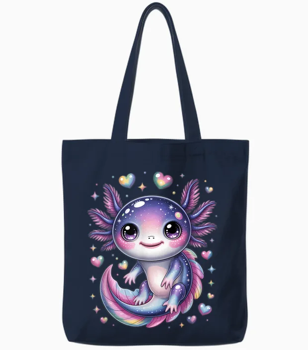 Cute Axolotl Motif Axolotl Tote Bags in Navy