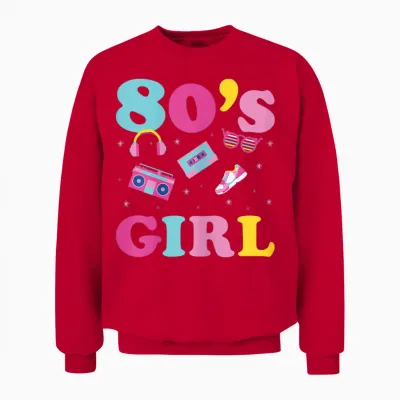 80s 80s Party Outfit Costume 80's Girl T-Shirt, Black Unisex Sweatshirt - Red