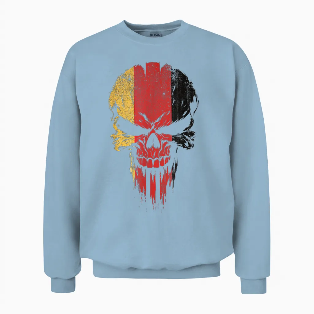 German Flag Skull Halloween Unisex Sweatshirt in Light Blue