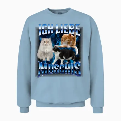 Katzen Meme Ich Liebe Muschis Lustiges Retro Unisex Sweatshirt - Light Blue