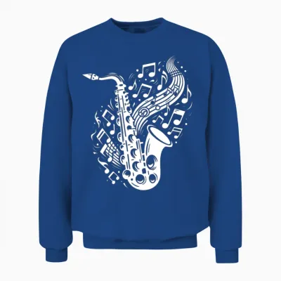 Saxophone with Flying Music Sheet Music Unisex Sweatshirt - Royal